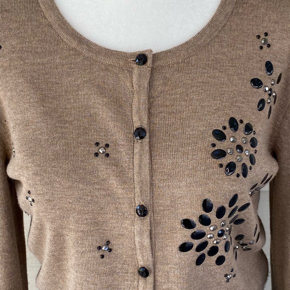 Debbie Morgan Jeweled Cardigan Sweater Suede Brown Size M - Picture 3 of 8